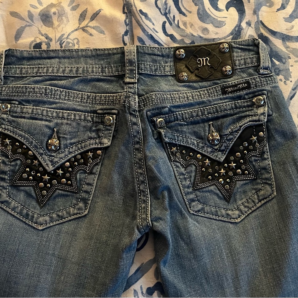 Miss Me Women's Blue Jeans with Black Embellishments size 26